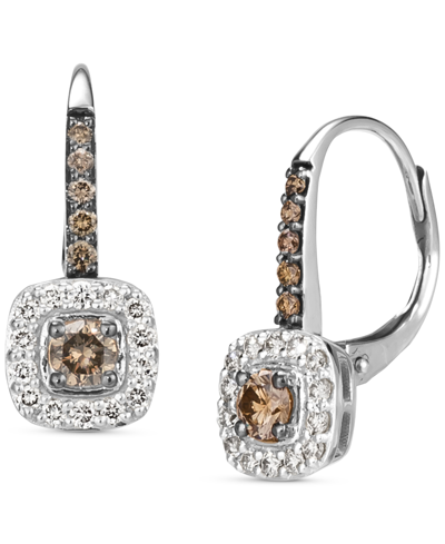 Shop Le Vian Nude Diamond (1/4 Ct. T.w.) & Chocolate Diamond (1/3 Ct. T.w.) Halo Leverback Drop Earrings In 14k G In White Gold