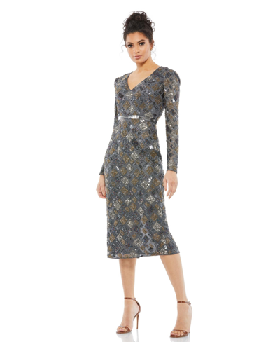 Shop Mac Duggal Women's Long Sleeve Dress In Charcoal