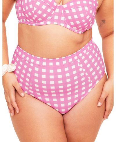 Adore Me Plus Size Vivien Swimwear High-waist Bikini Bottom In Novelty Pink