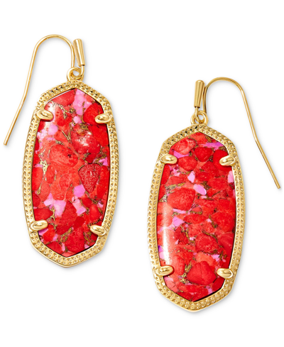 Shop Kendra Scott 14k Gold Plated Elle Drop Earrings In Bronze Veined Red And Fuchsia Magnesite