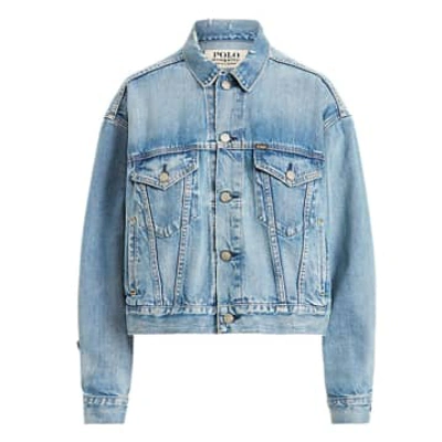 Shop Ralph Lauren Denim Over Sized Cropped Trucker Jacket In Blue