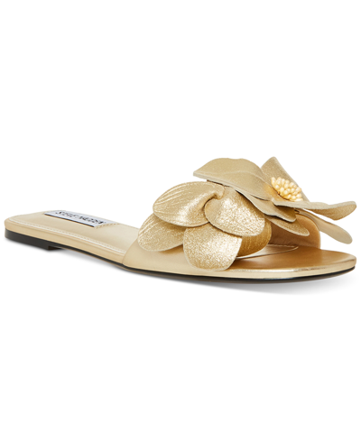 Steve Madden Women's Melena Flower Flat Slide Sandals In Gold Metallic |  ModeSens
