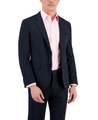 Shop Hugo By  Boss Men's Modern-fit Stretch Navy Mini-check Suit Jacket In Navy Mini Check