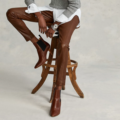 Shop Ralph Lauren Leather Skinny Pant In Forest Brown