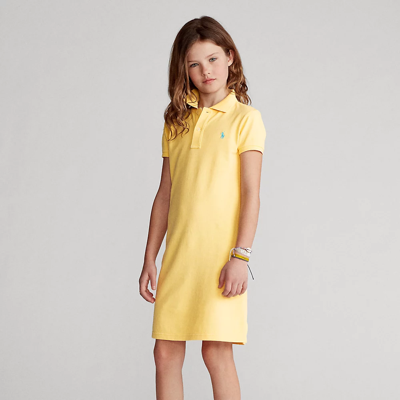 Shop Polo Ralph Lauren Cotton Mesh Polo Dress In Corn Yellow