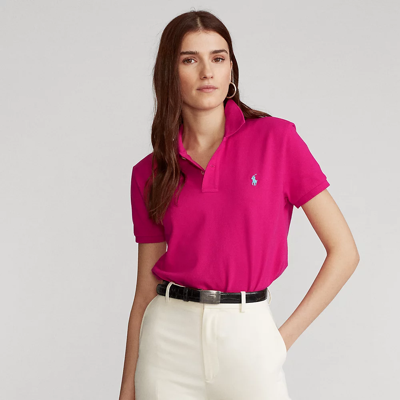 Shop Ralph Lauren Classic Fit Mesh Polo Shirt In Pink Sky