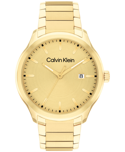 Shop Calvin Klein Men's 3h Quartz Gold-tone Stainless Steel Bracelet Watch 43mm
