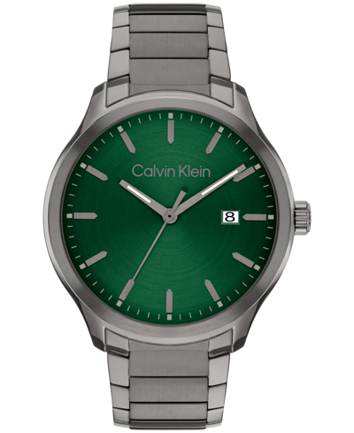 Shop Calvin Klein Men's 3h Quartz Gray Stainless Steel Bracelet Watch 43mm