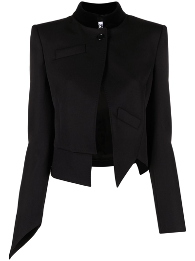 Shop Moschino Cropped Asymmetric Twill Blazer In Black
