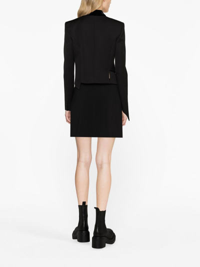 Shop Moschino Cropped Asymmetric Twill Blazer In Black