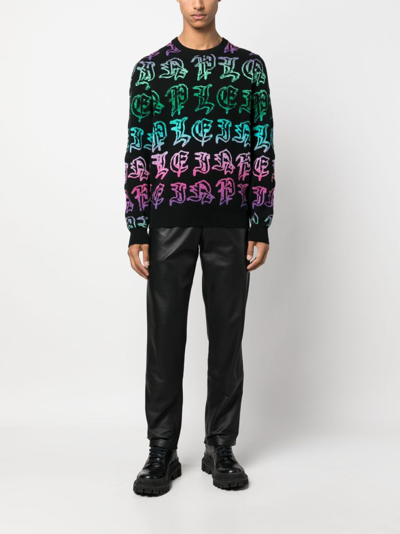 Shop Philipp Plein Intarsia-knit Logo Knitted Jumper In Black