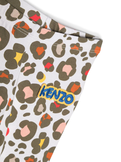 Kenzo Leopard Printed Cotton-blend Leggings In Neutrals