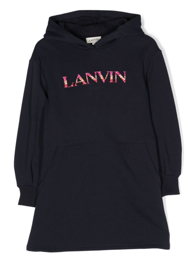 Shop Lanvin Enfant Logo-appliqué Hooded Dress In Blue