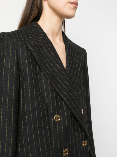 Shop Moschino Pinstripe Wool Double-breasted Blazer In Grey