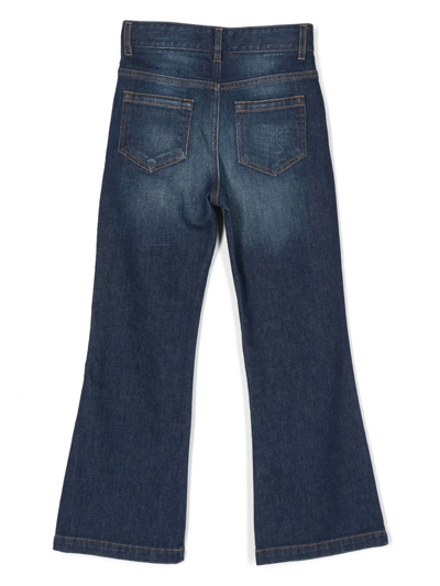 Chloé Chloe Girls Denim Blue Kids Embroidered-branding Flared-leg Denim-blend Jeans 6-14 Years In Blue