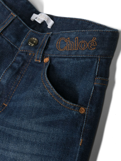 Chloé Chloe Girls Denim Blue Kids Embroidered-branding Flared-leg Denim-blend Jeans 6-14 Years In Blue
