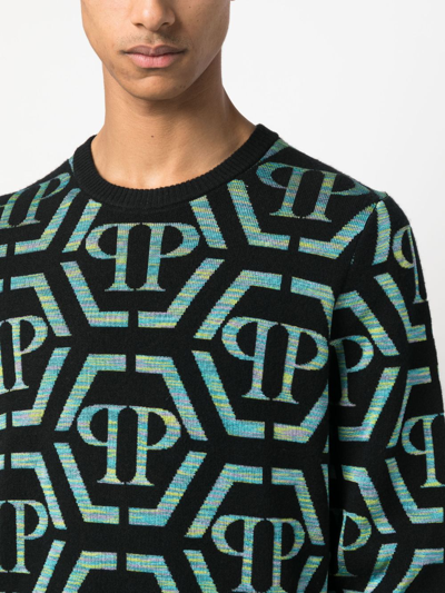 Shop Philipp Plein Intarsia-knit Logo Wool-cashmere Jumper In Black