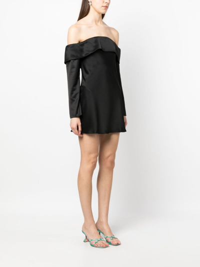 Shop Reformation Maves Off-shoulder Satin Minidress In Black