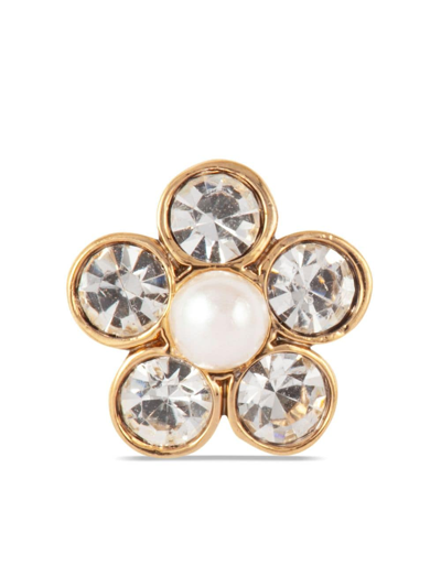 Pre-owned Nina Ricci 1980s Daisy Faux-pearl Earrings In Gold