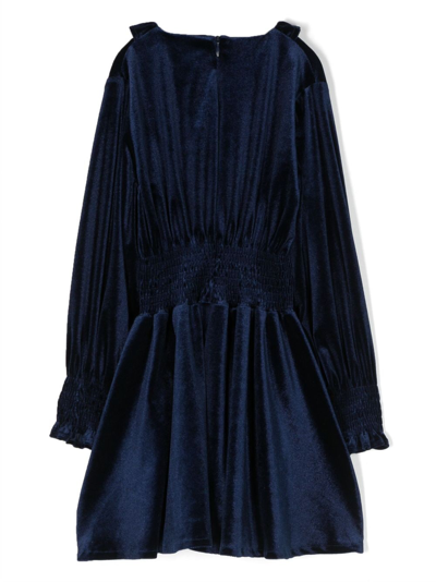 Shop Simonetta Velvet Frilled-neck Dress In Blue