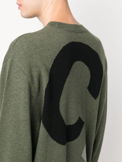 Shop Apc Logo-intarsia Merino-wool Sweatshirt In Green