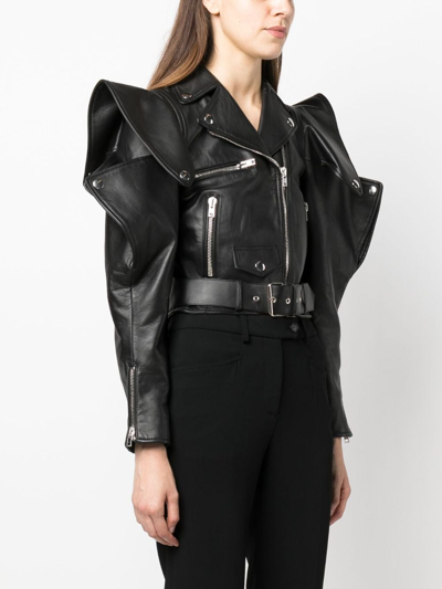 Shop Moschino Asymmetric-sleeve Cropped Jacket In Black