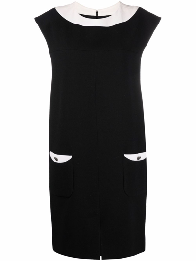 Pre-owned Chanel Two-tone Shift Dress In Black