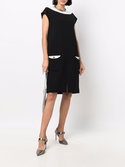 Pre-owned Chanel Two-tone Shift Dress In Black