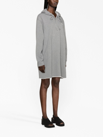 Shop Mm6 Maison Margiela Logo-print Cotton Hoodie Dress In Grey