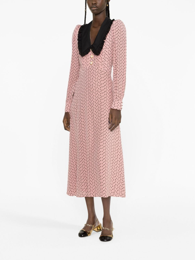 Shop Alessandra Rich Heart-print Silk Midi Dress In Pink