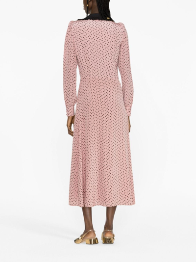 Shop Alessandra Rich Heart-print Silk Midi Dress In Pink