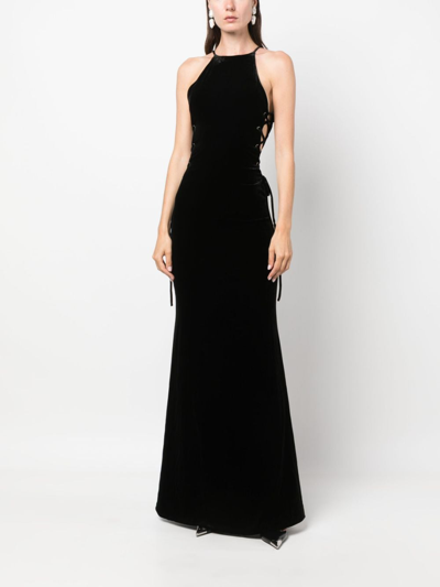Alessandra Rich Lattice Lace-up Gown In Black