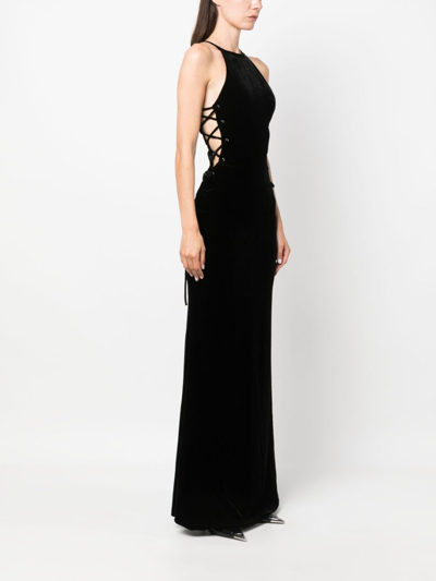 Shop Alessandra Rich Lattice Lace-up Gown In Black