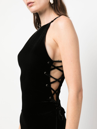 Alessandra Rich Lattice Lace-up Gown In Black