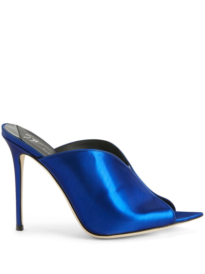 Shop Giuseppe Zanotti Intriigo Muse 105mm Metallic-effect Mules In Blue
