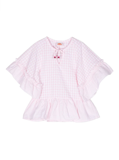 Shop Sundek Check-pattern Ruffled Blouse In Pink