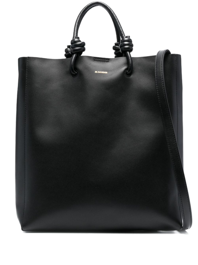 Shop Jil Sander Knot-detail Leather Tote Bag In Black