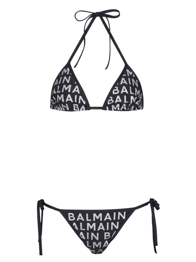 Shop Balmain Logo-print Bikini Set In Black