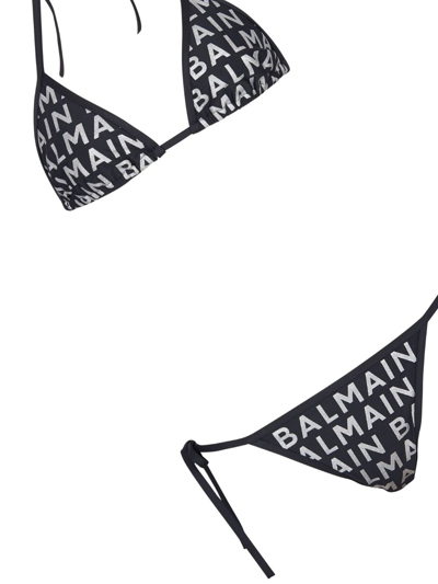 Balmain All-over Logo Print Bikini In Black