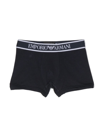 Emporio Armani Logo-waistband Cotton-blend Boxers (set Of Two) In Blue