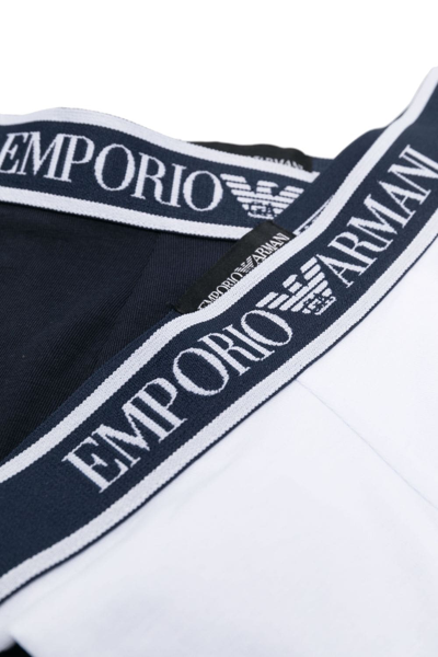 Emporio Armani Logo-waistband Cotton-blend Boxers (set Of Two) In Blue