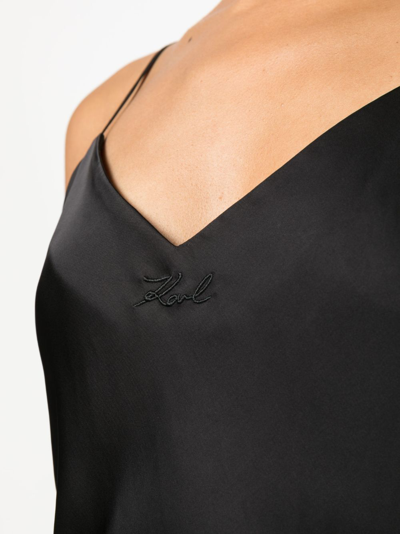 Shop Karl Lagerfeld Logo-embroidery V-neck Tank Top In Black