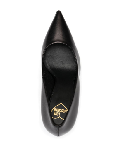 Shop Love Moschino Logo-print Pointed-toe Leather Pumps In Black