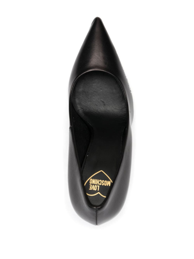 Love Moschino Logo-print Pointed-toe Leather Pumps In Black