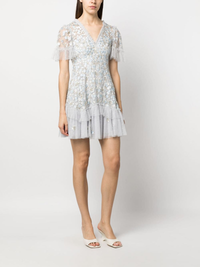 Shop Needle & Thread Primrose Floral-embroidered Dress In Grey