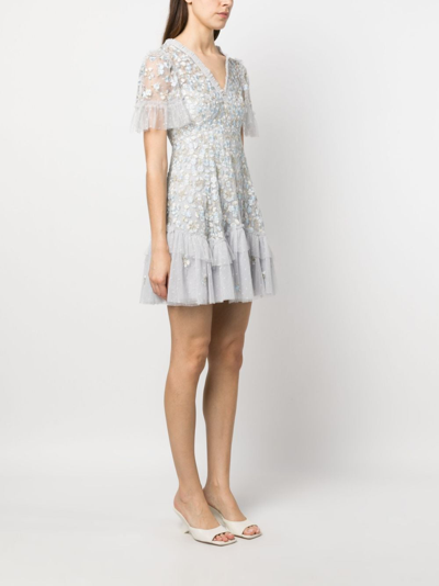 Shop Needle & Thread Primrose Floral-embroidered Dress In Grey
