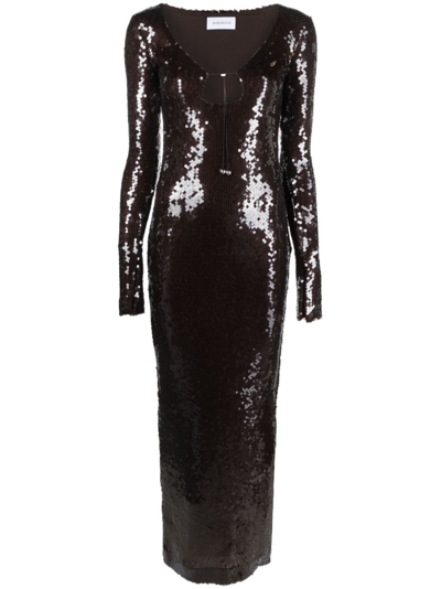 Shop 16arlington Solaria Sequin-embellished Maxi Dress In Brown