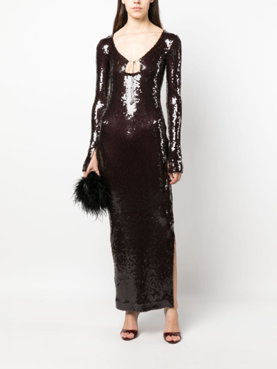 Shop 16arlington Solaria Sequin-embellished Maxi Dress In Brown