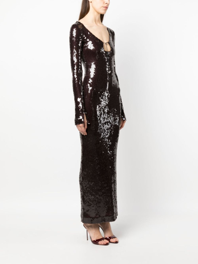 Shop 16arlington Solaria Sequin-embellished Maxi Dress In Brown