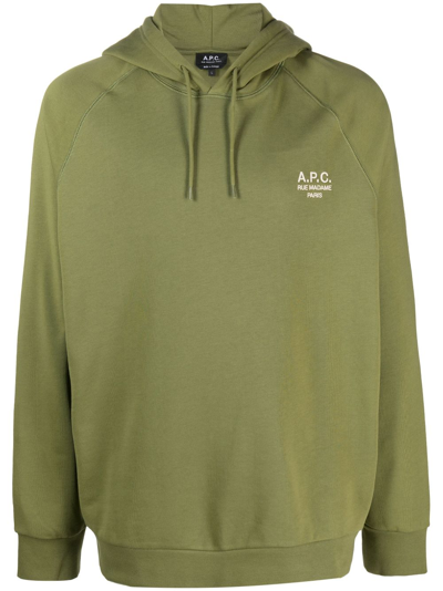 Shop Apc Logo-print Cotton Hoodie In Green